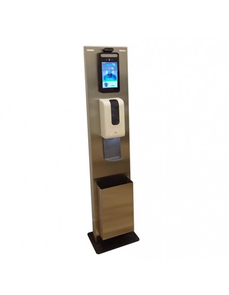Totem para terminal facial, temperatura, dispensador de gel y papelera. Totem para terminal facial, temperatura, dispensador de gel y papelera.