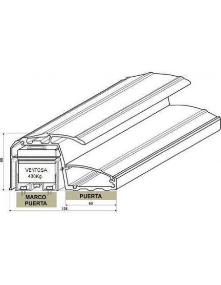 Tirador de aluminio de 2500mm con 2 cierres electromagnéticos de 400Kg Tirador de aluminio de 2500mm con 2 cierres electromagnéticos de 400Kg