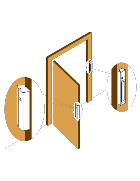 Tirador con cerradura electromagnética y pulsador incorporados Tirador con cerradura electromagnética y pulsador incorporados